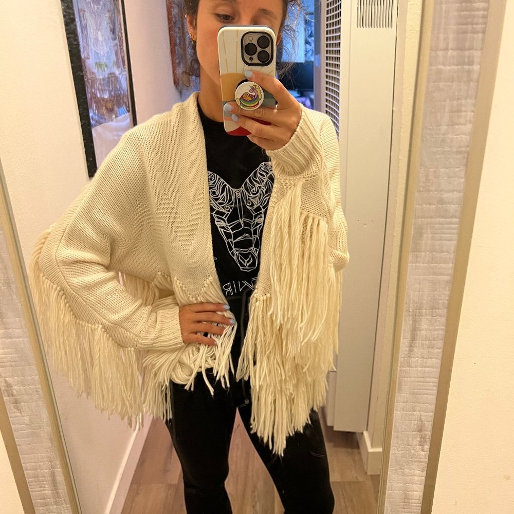 Cream Fringe Sweater - Blue B - Boho, comfy, soft